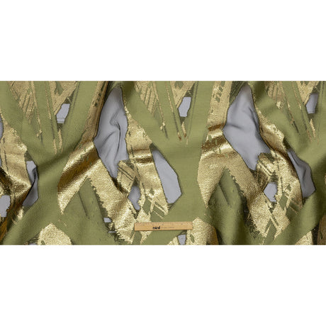 Metallic Gold and Olive Painterly Geometrics Luxury Burnout Brocade