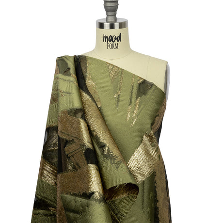 Metallic Gold and Olive Painterly Geometrics Luxury Burnout Brocade