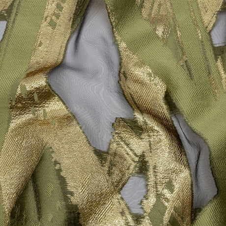 Metallic Gold and Olive Painterly Geometrics Luxury Burnout Brocade