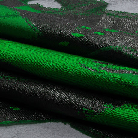 Metallic Black and Green Painterly Geometrics Luxury Burnout Brocade