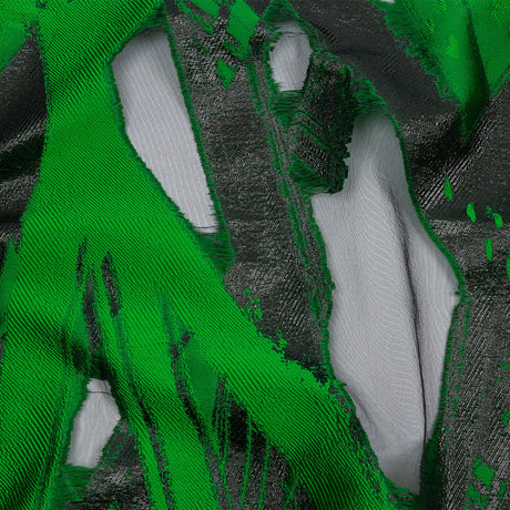 Metallic Black and Green Painterly Geometrics Luxury Burnout Brocade