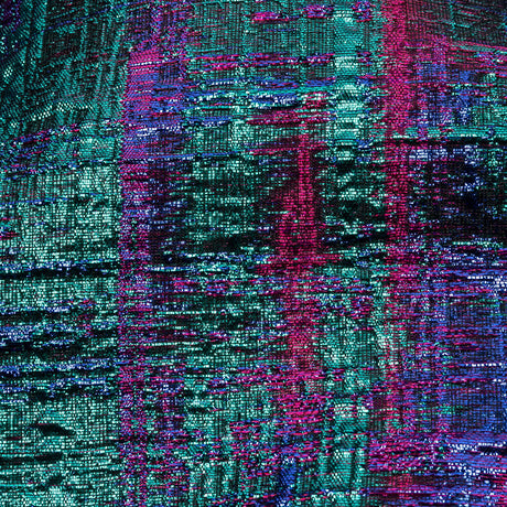 Metallic Teal, Royal and Magenta Distressed Plaid Luxury Brocade