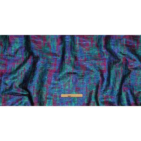 Metallic Teal, Royal and Magenta Distressed Plaid Luxury Brocade