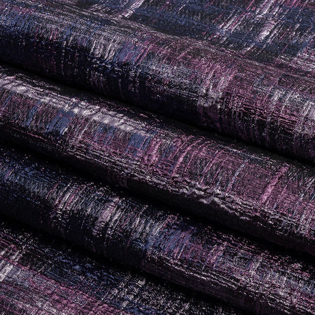 Metallic Orchid, Plum and Navy Distressed Plaid Luxury Brocade