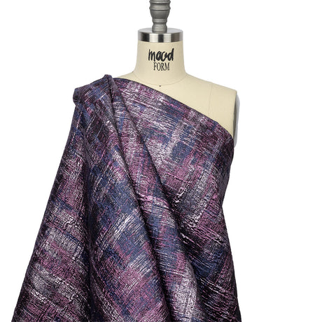 Metallic Orchid, Plum and Navy Distressed Plaid Luxury Brocade