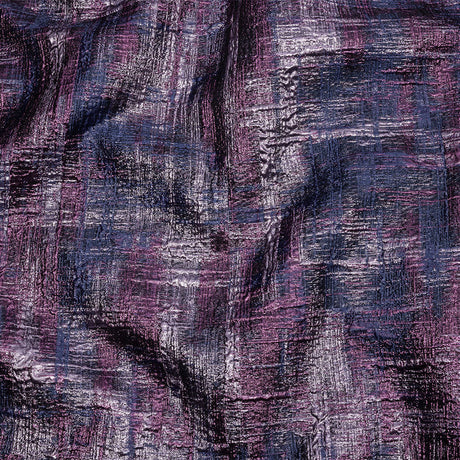Metallic Orchid, Plum and Navy Distressed Plaid Luxury Brocade