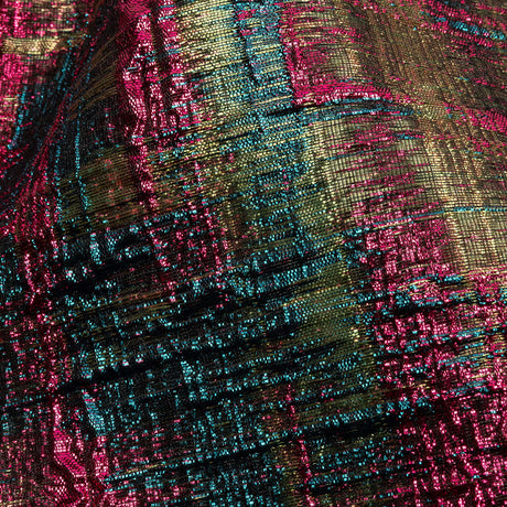 Metallic Magenta, Forest and Olive Distressed Plaid Luxury Brocade