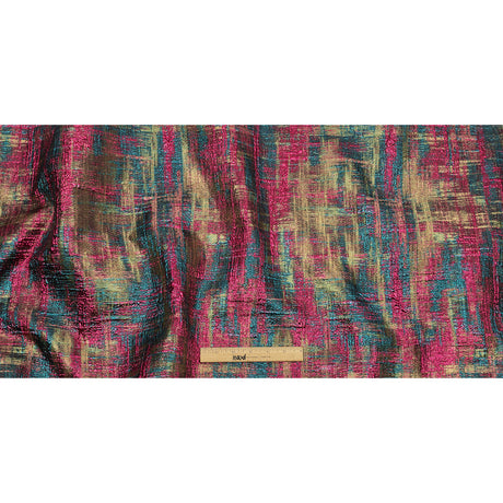 Metallic Magenta, Forest and Olive Distressed Plaid Luxury Brocade