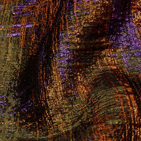 Metallic Olive, Purple and Pumpkin Distressed Plaid Luxury Brocade