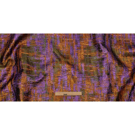 Metallic Olive, Purple and Pumpkin Distressed Plaid Luxury Brocade