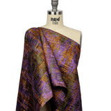 Metallic Olive, Purple and Pumpkin Distressed Plaid Luxury Brocade