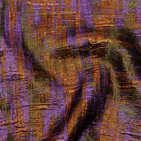 Metallic Olive, Purple and Pumpkin Distressed Plaid Luxury Brocade