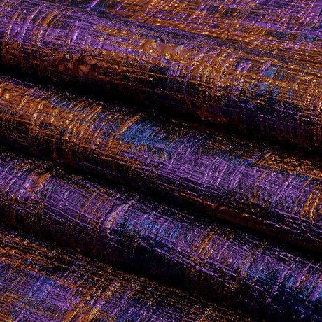 Metallic Blue, Purple and Orange Distressed Plaid Luxury Brocade