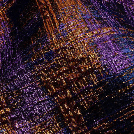 Metallic Blue, Purple and Orange Distressed Plaid Luxury Brocade