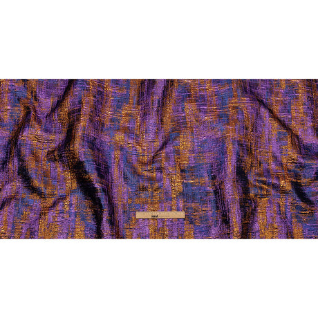 Metallic Blue, Purple and Orange Distressed Plaid Luxury Brocade