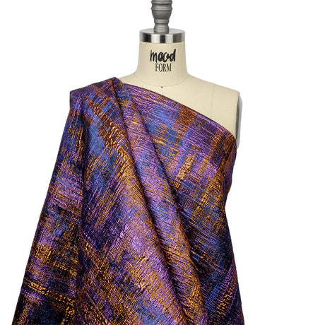 Metallic Blue, Purple and Orange Distressed Plaid Luxury Brocade