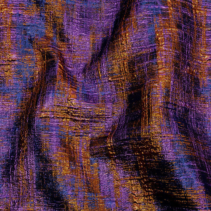 Metallic Blue, Purple and Orange Distressed Plaid Luxury Brocade