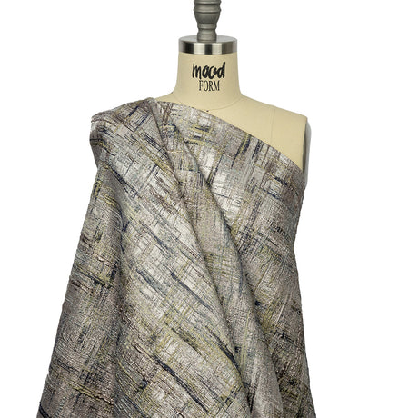 Metallic Rose Gold, Navy and Olive Crosshatching Luxury Brocade