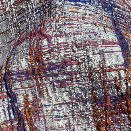 Metallic Silver, Orange and Navy Crosshatching Luxury Brocade