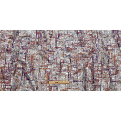 Metallic Silver, Orange and Navy Crosshatching Luxury Brocade