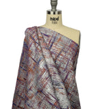 Metallic Silver, Orange and Navy Crosshatching Luxury Brocade