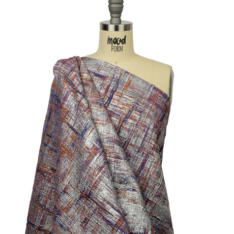 Metallic Silver, Orange and Navy Crosshatching Luxury Brocade