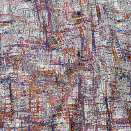 Metallic Silver, Orange and Navy Crosshatching Luxury Brocade