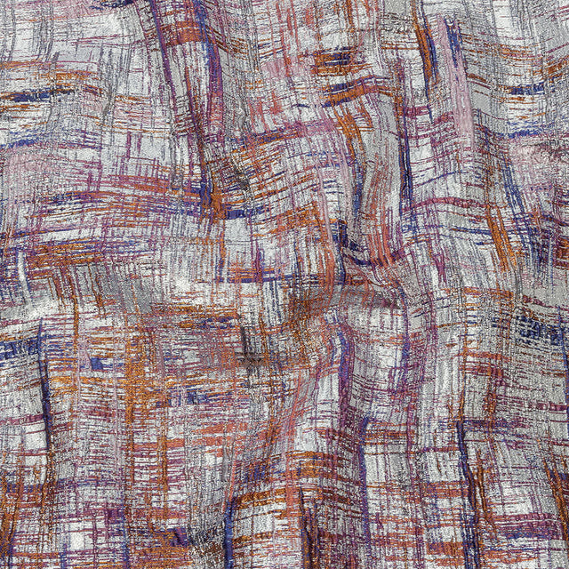 Metallic Silver, Orange and Navy Crosshatching Luxury Brocade