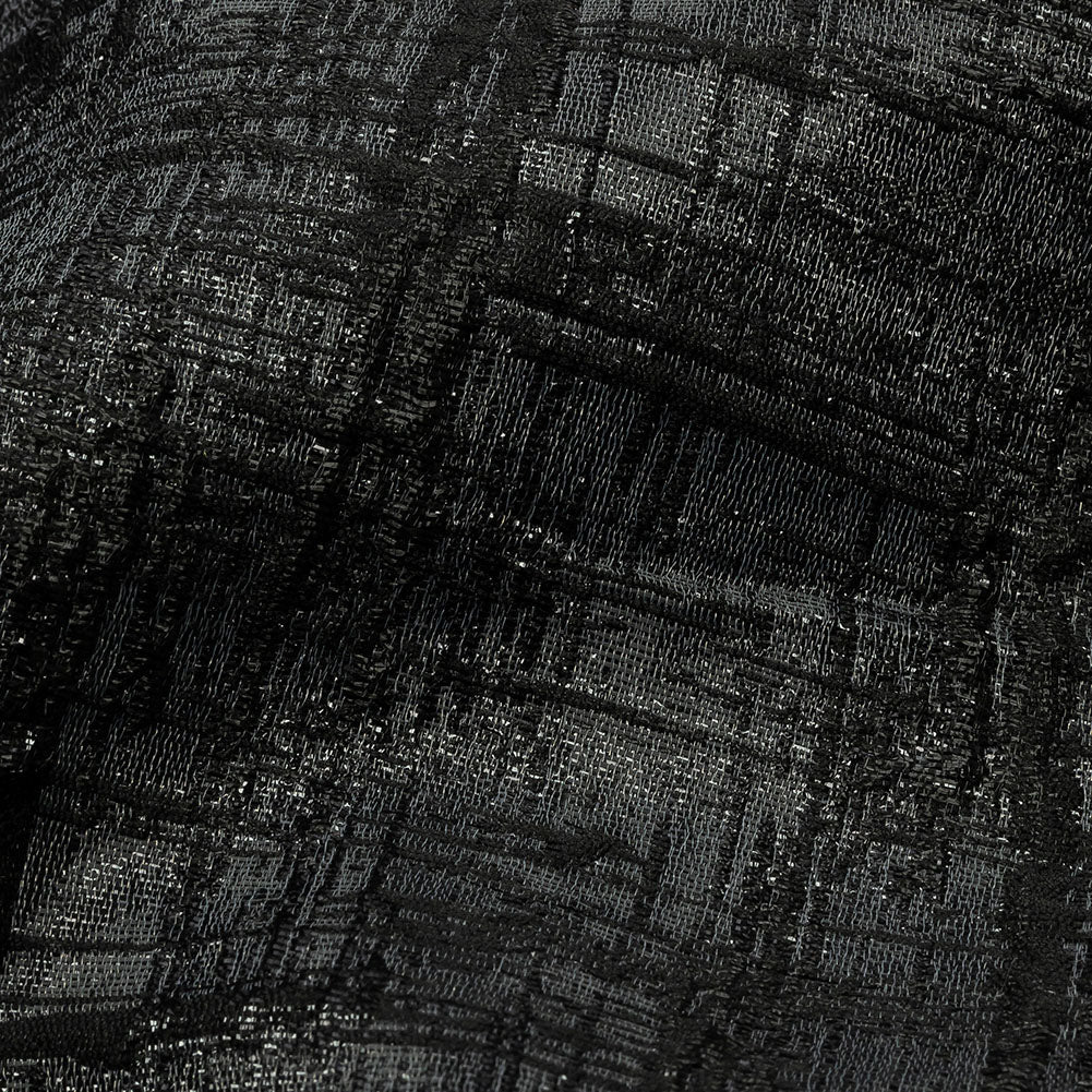 Metallic Black and Charcoal Crosshatching Luxury Brocade