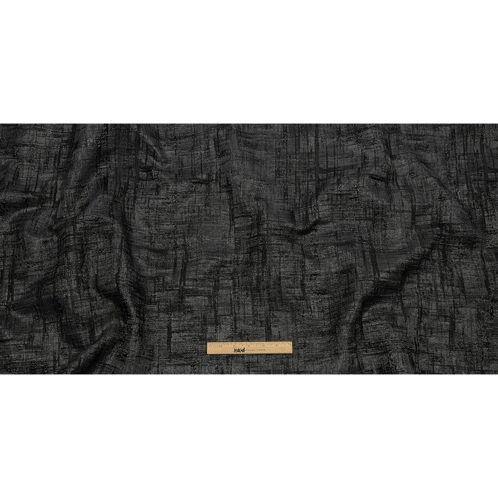 Metallic Black and Charcoal Crosshatching Luxury Brocade