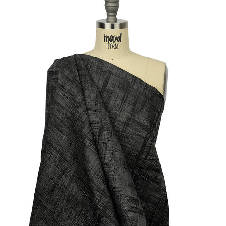Metallic Black and Charcoal Crosshatching Luxury Brocade
