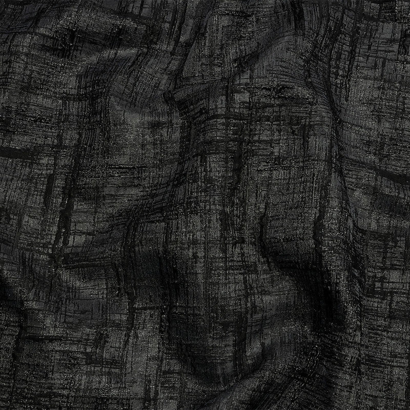 Metallic Black and Charcoal Crosshatching Luxury Brocade