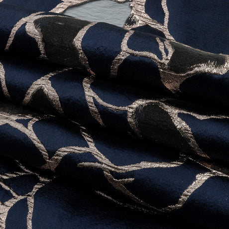 Metallic Rose Gold and Navy Abstract Luxury Burnout Brocade
