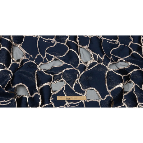 Metallic Rose Gold and Navy Abstract Luxury Burnout Brocade