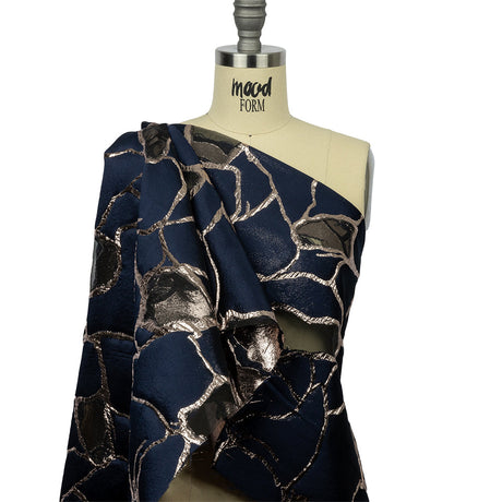 Metallic Rose Gold and Navy Abstract Luxury Burnout Brocade