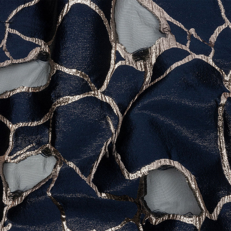 Metallic Rose Gold and Navy Abstract Luxury Burnout Brocade