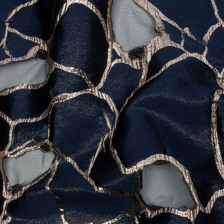 Metallic Rose Gold and Navy Abstract Luxury Burnout Brocade