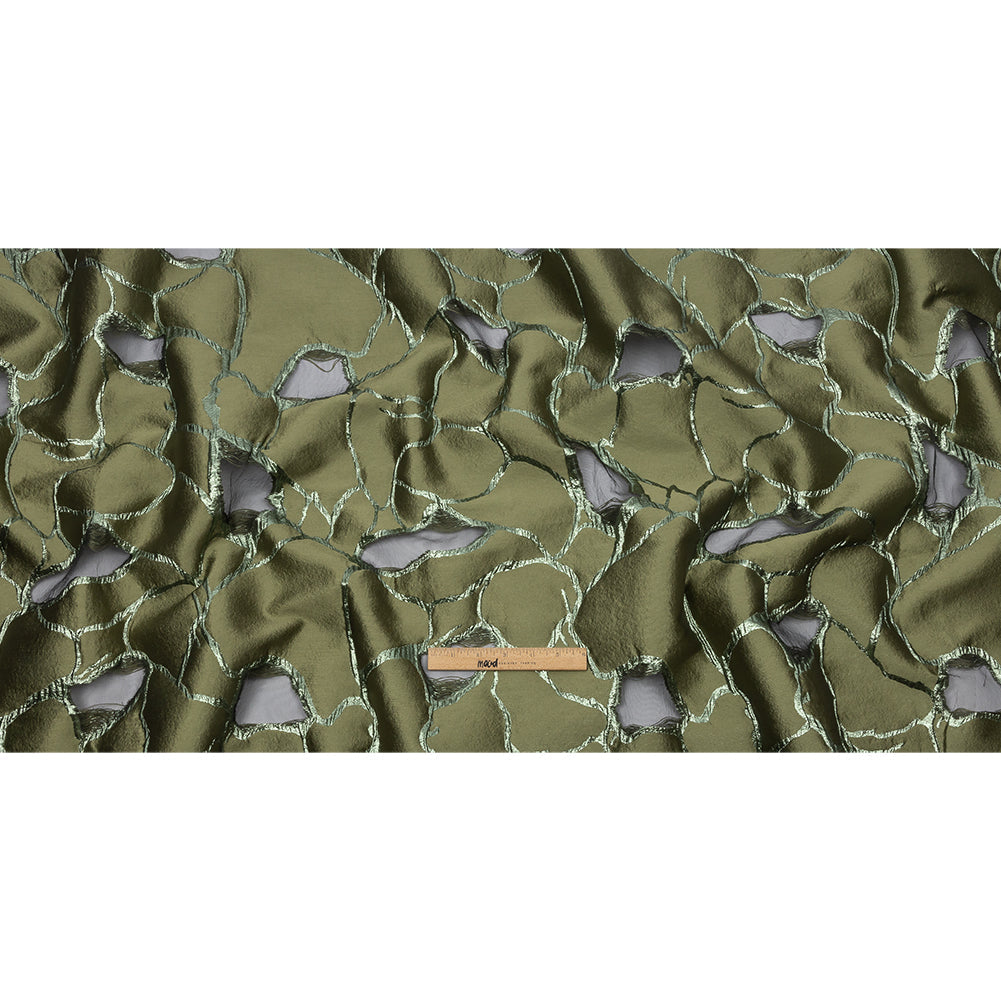 Metallic Olive Green Abstract Luxury Burnout Brocade