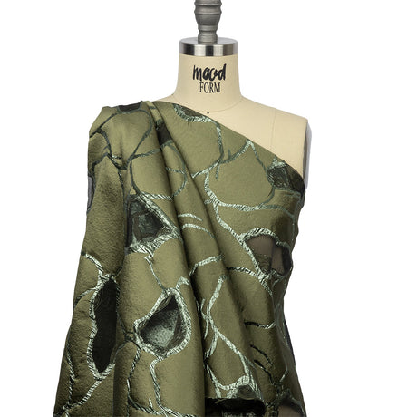 Metallic Olive Green Abstract Luxury Burnout Brocade