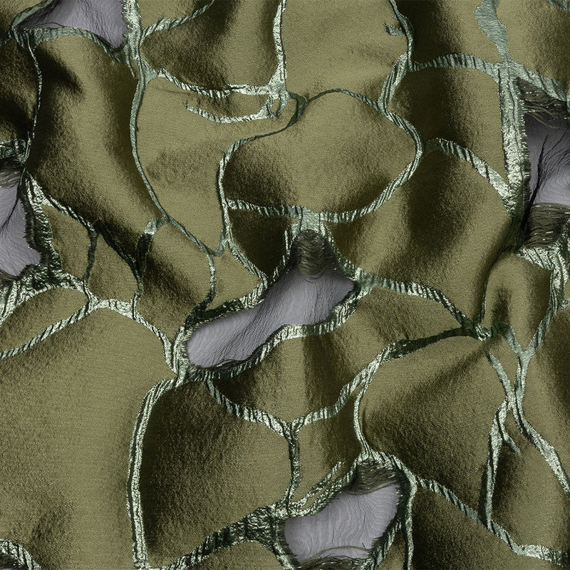 Metallic Olive Green Abstract Luxury Burnout Brocade