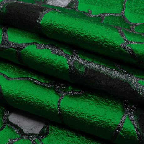 Metallic Black and Green Abstract Luxury Burnout Brocade
