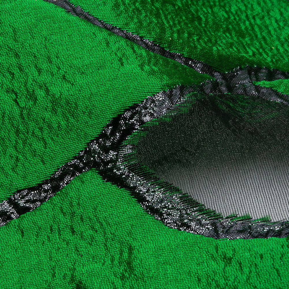 Metallic Black and Green Abstract Luxury Burnout Brocade