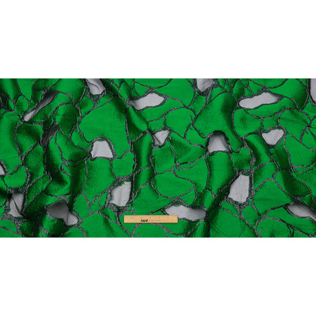 Metallic Black and Green Abstract Luxury Burnout Brocade