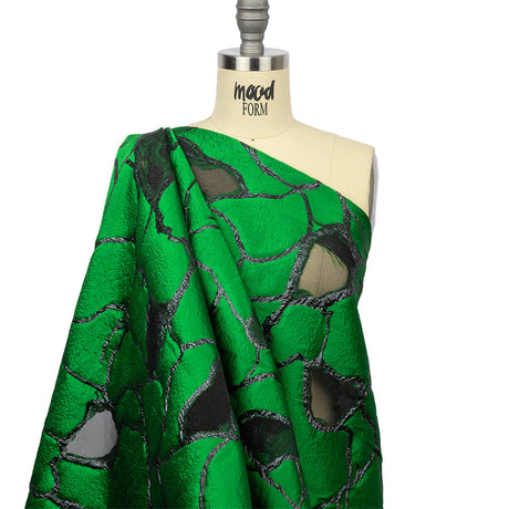 Metallic Black and Green Abstract Luxury Burnout Brocade