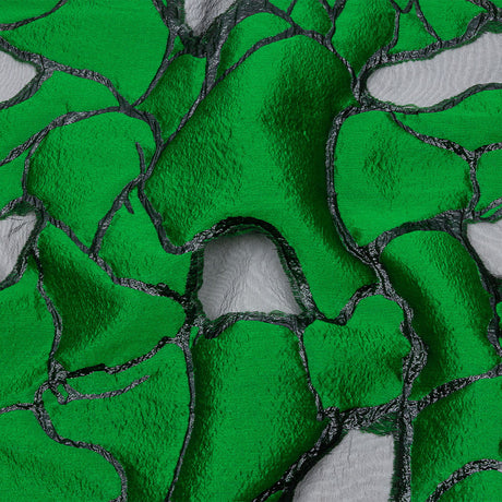Metallic Black and Green Abstract Luxury Burnout Brocade