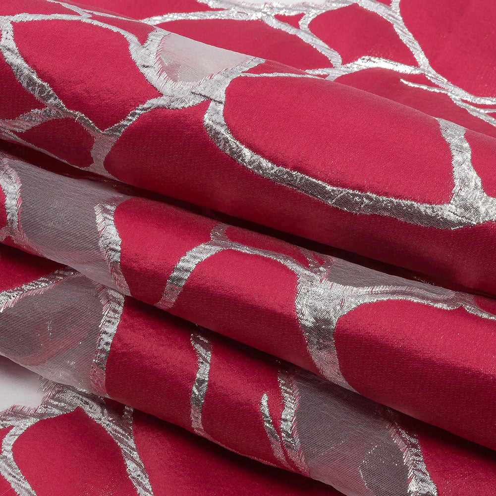 Metallic Silver and Hot Pink Abstract Luxury Burnout Brocade