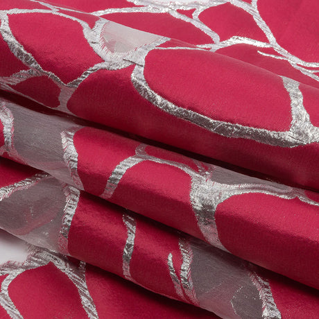 Metallic Silver and Hot Pink Abstract Luxury Burnout Brocade