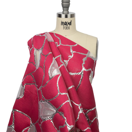 Metallic Silver and Hot Pink Abstract Luxury Burnout Brocade
