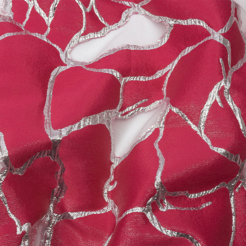 Metallic Silver and Hot Pink Abstract Luxury Burnout Brocade