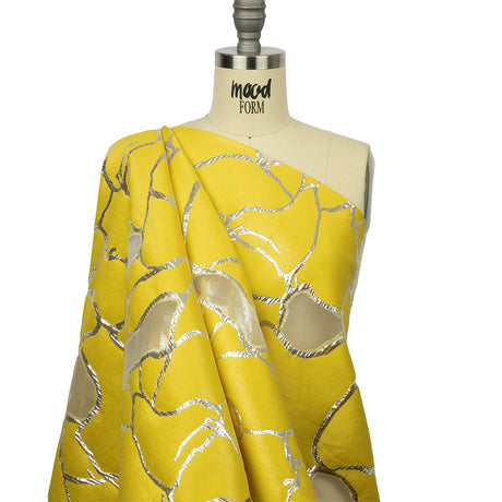 Metallic Silver and Lemon Abstract Luxury Burnout Brocade